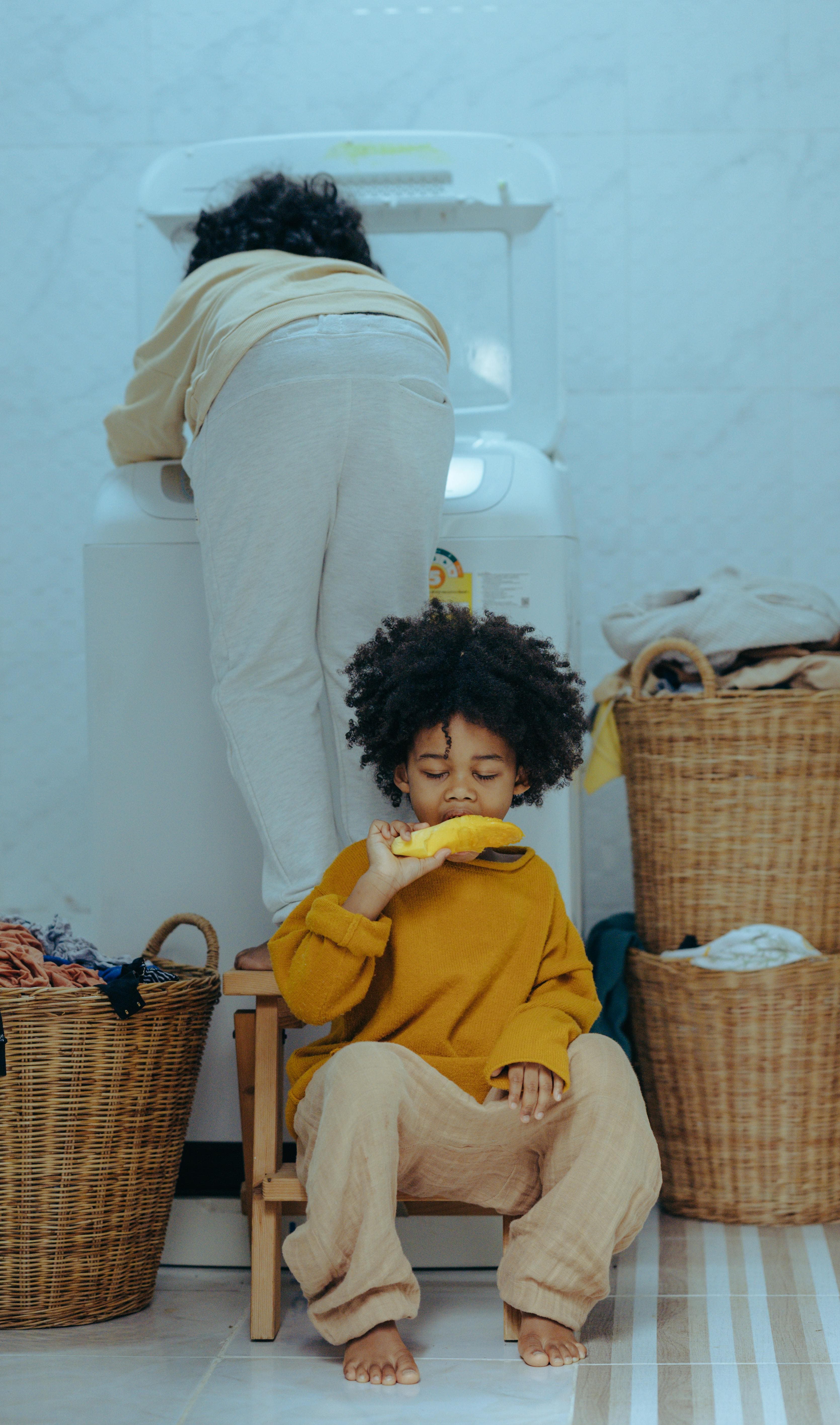 A heartwarming scene of family laundry time